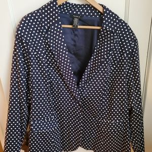 Blue and white polka dot blazer